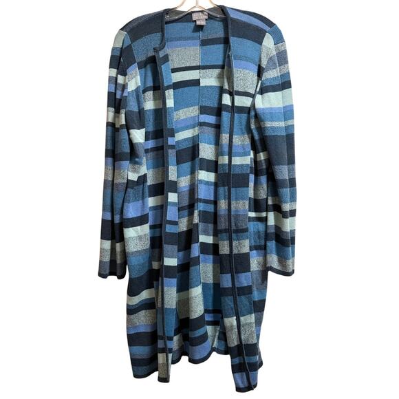Sigrid Olsen Blue Long Tight Knit Open Cardigan Sweater - Medium - Picture 1 of 8